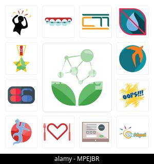 Set Of 13 simple editable icons such as antioxidant, preschool, online form, appetite, handball, oops, 86, swift, veteran can be used for mobile, web  Stock Vector