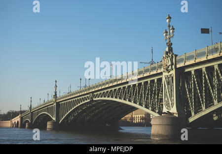 Troitsky drawbridge bridge across the Neva River in St. Petersburg. Stock Photo