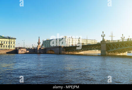 Troitsky drawbridge bridge across the Neva River in St. Petersburg. Stock Photo