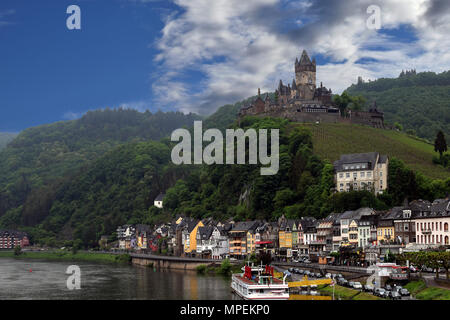 COCHEM, GERMANY - May 13, 2018: City of Cochem with Reichsburg Castle and Moselle river. Stock Photo