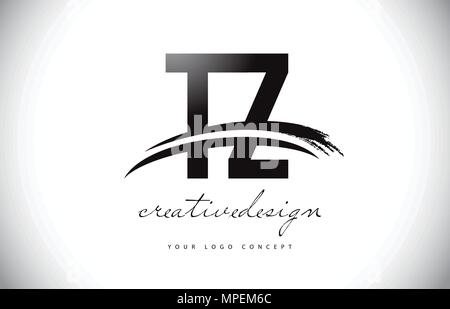 TZ Letter Design with Brush Stroke and Modern 3D Look Vector ...