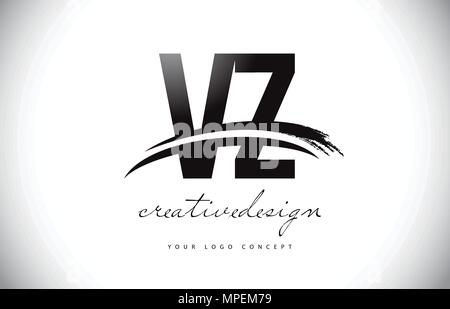 VZ Letter Design with Brush Stroke and Modern 3D Look Vector ...