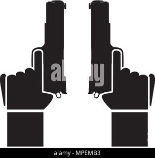 two guns in the hands pointing in the air Stock Vector