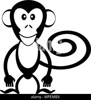 Monkey cartoon black and white vector illustration Stock Vector