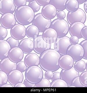 Seamless pattern with soap bubbles, realistic bubbles background, purple blob wallpaper, vector illustration Stock Vector