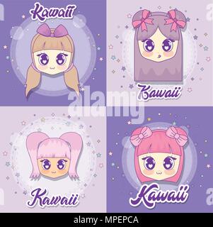 Icon set of kawaii anime girls over colorful squares, vector illustration  Stock Vector Image & Art - Alamy