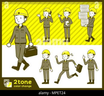 2tone type helmet construction worker men set 02 Stock Vector