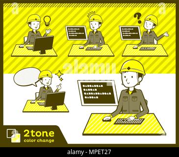2tone type helmet construction worker men set 04 Stock Vector