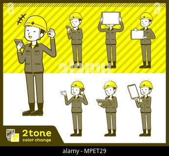 2tone type helmet construction worker men set 06 Stock Vector