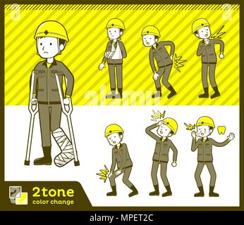 2tone type helmet construction worker men set 08 Stock Vector
