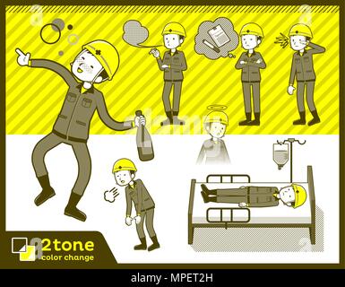 2tone type helmet construction worker men set 10 Stock Vector
