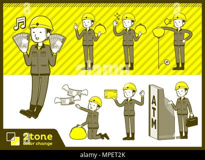 2tone type helmet construction worker men set 11 Stock Vector
