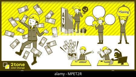 2tone type helmet construction worker men set 12 Stock Vector