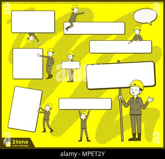 2tone type helmet construction worker men set 13 Stock Vector