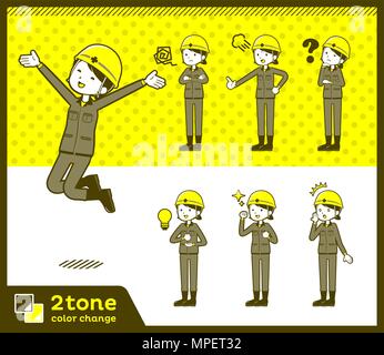 2tone type helmet construction worker woman set 01 Stock Vector