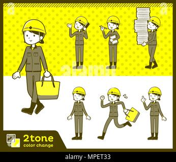 2tone type helmet construction worker woman set 02 Stock Vector