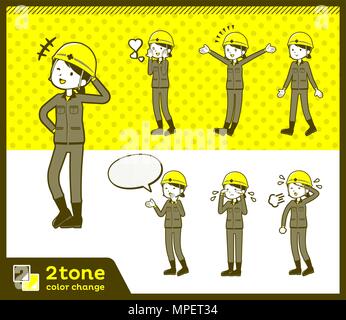2tone type helmet construction worker woman set 03 Stock Vector
