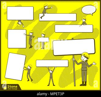 2tone type helmet construction worker woman set 13 Stock Vector