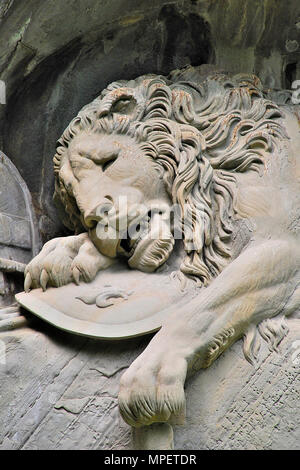 The Lion Monument or the Lion of Lucerne, is a rock relief in Lucerne, Switzerland Stock Photo