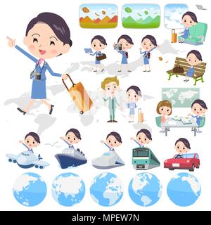 Cabin attendant blue women travel Stock Vector