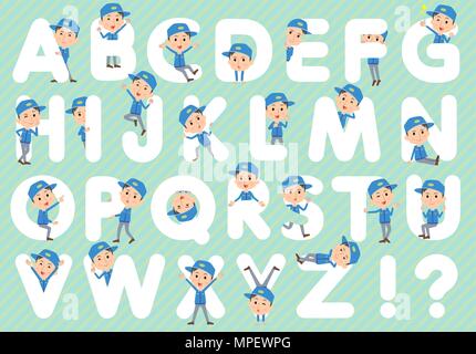 Set of various poses of Delivery man A to Z Stock Vector