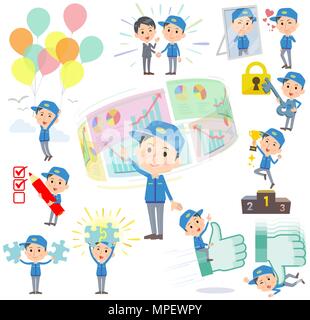 Set of various poses of Delivery man success & positive Stock Vector