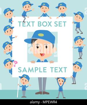 Set of various poses of Delivery man text box Stock Vector