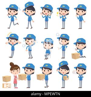Set of various poses of Delivery women Stock Vector