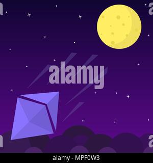 Ethereum chrystal rocket falls dawn from the moon Stock Vector