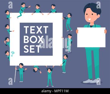 flat type surgical operation green wear men text box Stock Vector