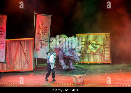 Dinosaur worls childrens show in Newquay Cornwall Stock Photo