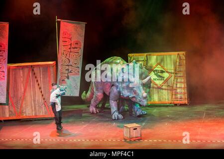 Dinosaur worls childrens show in Newquay Cornwall Stock Photo
