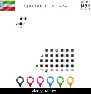 Vector Dotted Map of Equatorial Guinea. Silhouette of Equatorial Guinea. Equatorial Guinea Flag. Colored Map Markers Stock Vector