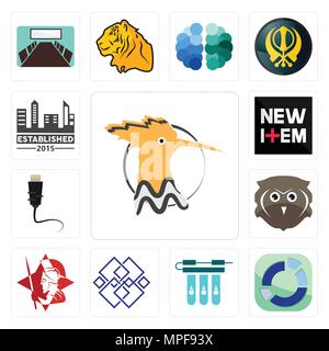 Set of hoopoe, sector, water filter, generic, spartan, free owl, ethernet, new item, established icons Stock Vector
