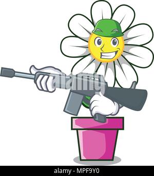 Army daisy flower character cartoon Stock Vector