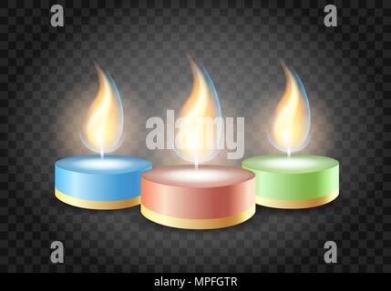Burning Romantic candles on transparent background. Vector Illustration. Stock Vector