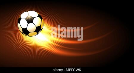 Soccer Ball with Fire Trail  flying on black background. Vector illustration Stock Vector