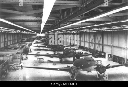 Douglas C-47 Skytrain aircraft shown on the manufacturing production line in the Oklahoma City, Oklahoma, facility. Photo courtesy Tinker Air Force Base History Office. Stock Photo