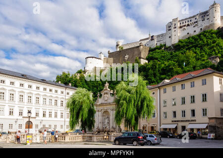 Hohensalzburg Castle and Chapter Square (Kapitelplatz) - Salzburg, Austria Stock Photo