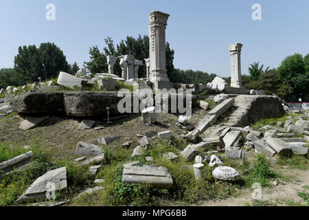 Beijing, China. 23rd May, 2018. Photo taken on May 23, 2018 shows ruins of Yuanying Guan (Immense Ocean Observatory) at Yuanmingyuan in Beijing, capital of China. The four-month reinforcement project of ruins of Immense Ocean Observatory at the historical site of Yuanmingyuan started lately. Credit: Luo Xiaoguang/Xinhua/Alamy Live News Stock Photo