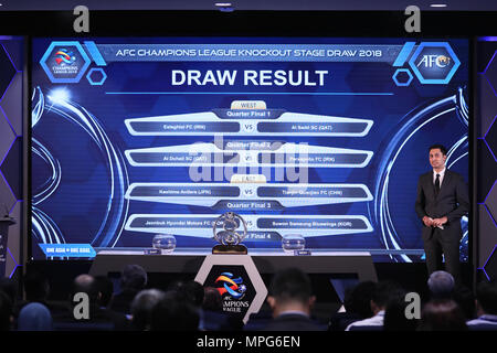 Kuala Lumpur. 23rd May, 2018. Photo taken on May 23, 2018 shows the draw result for the Asian Football Confederation (AFC) Champions League knockout stage in Kuala Lumpur, Malaysia. Credit: Zhu Wei/Xinhua/Alamy Live News Stock Photo