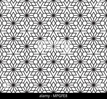 Seamless geometric pattern based on Kumiko ornament without lattice.Black lines and white background. Stock Vector