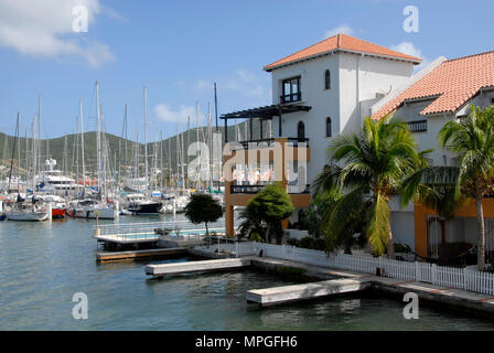 Waterside buildings and marina, St Maarten, Caribbean Stock Photo