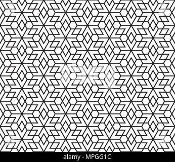 Seamless geometric pattern based on Kumiko ornament without lattice.Black lines and white background. Stock Vector