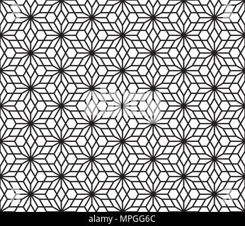 Seamless geometric pattern based on Kumiko ornament without lattice.Black lines and white background. Stock Vector