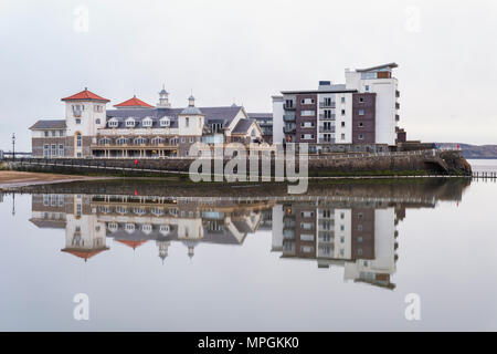 Knightstone Island reflected in the Marine Lake at Weston-super-Mare seafront, North Somerset, England. Stock Photo