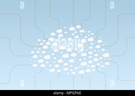 Symbolic Big Cloud made by various clouds - connected infrastructure - illustration Stock Photo