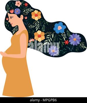 Cute pregnant woman in flowers. Pregnancy and motherhood. Carrying a baby.  Flat illustration with place under the text, as information for expectant  mothers. 6322800 Vector Art at Vecteezy