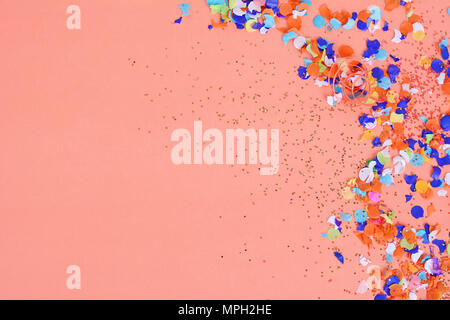 Top view of colorful party confetti background. Celebration concept Stock Photo