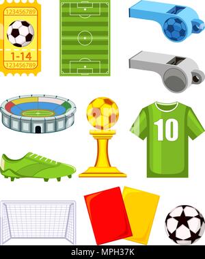 Colorful cartoon soccer 11 elements set. Stock Vector